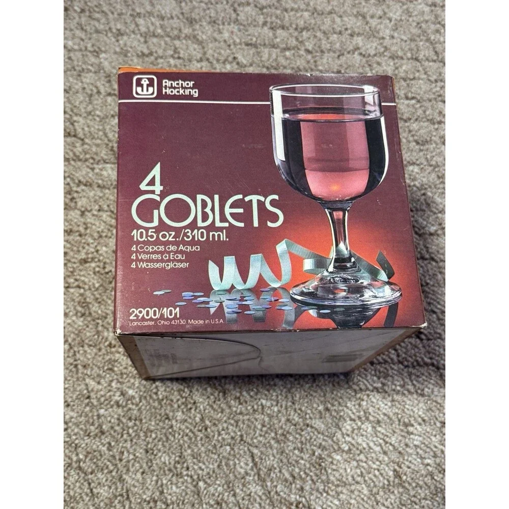 Vintage Anchor Hocking 4 Goblets 10.5 oz Stemware Set NOS In Original Box USA